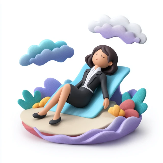 Businessperson Relaxing on Beach 3D Illustration