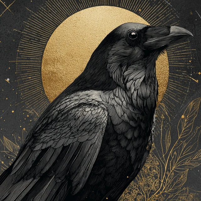 Crow and Golden Moon Illustration