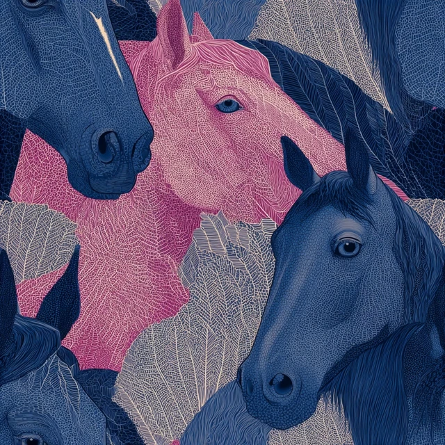 Klimt Inspired Horses Monochrome Sketch Art
