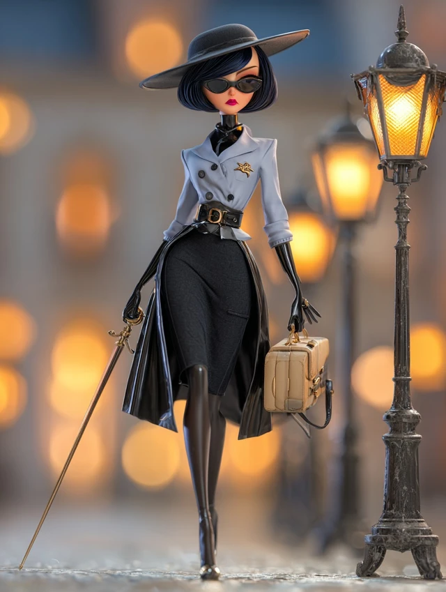 Elegant Spy Woman Cartoon Caricature