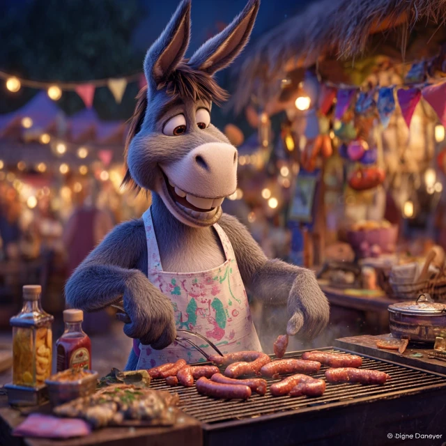 Donkey Chef Cooking Sausages at Village Barbecue