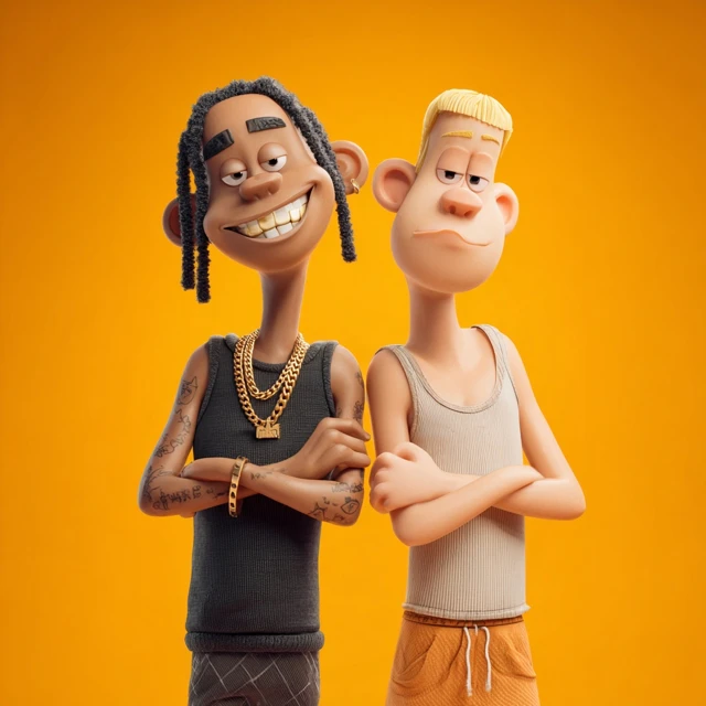 Cartoon Guys with Gold Chains Streetwear 3D Render