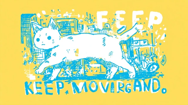 Anime Cat in NYC Keep Moving Forward