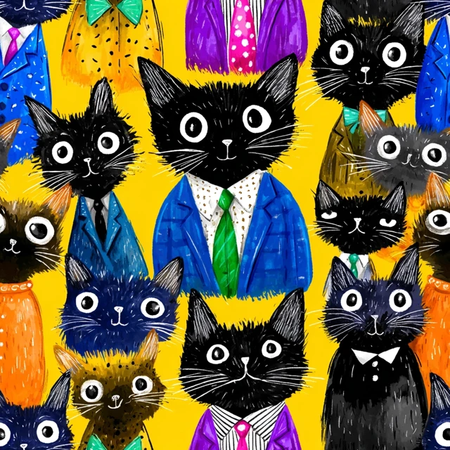 Cats in Suits Cartoon Pattern
