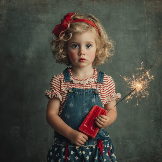 Vintage Girl with Sparkler and Popsicle Patriotic Outfit