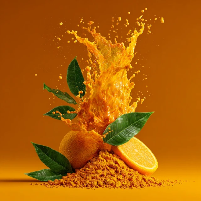 Orange Splashing Juice and Turmeric Photography