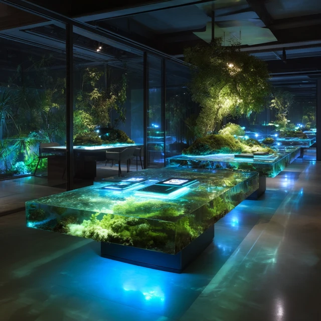 Bioluminescent EcoTech Laboratory Futuristic Workspace