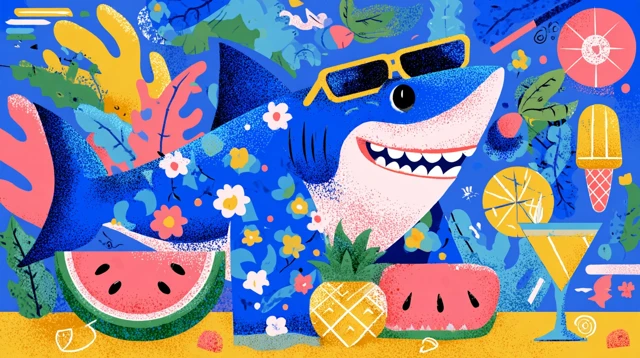 Shark on Vacation Summer Beach Design Illustration