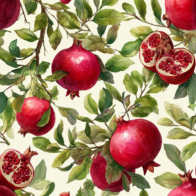 Enchanted Garden Seamless Pattern Pomegranates