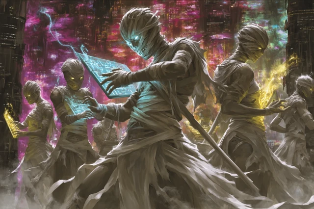 Cybernetic Mummies in a Futuristic City Art