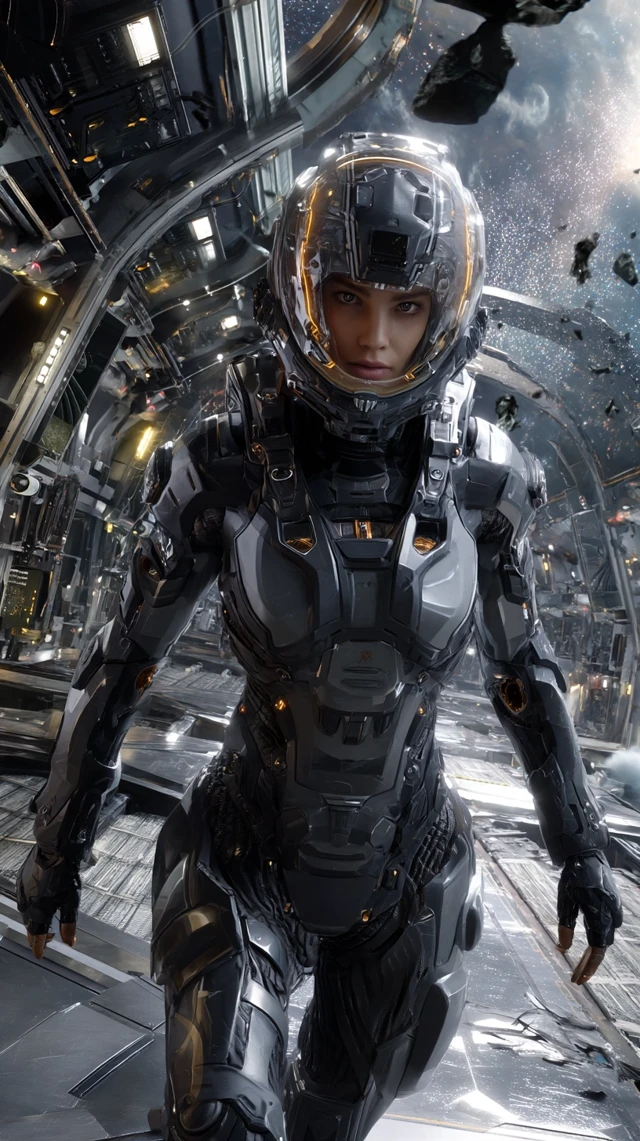 Futuristic Female Soldier Space Station
