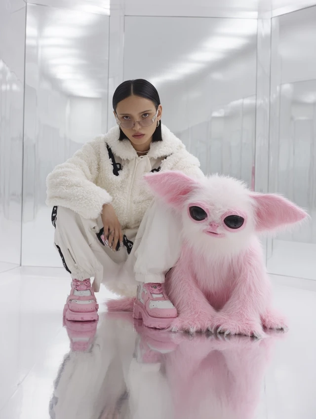 Balenciaga Campaign Model and Gizmo Absurdist Fashion
