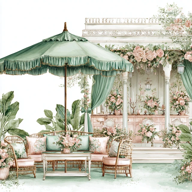 Udaipur Palace Mehendi Ceremony Watercolor Illustration