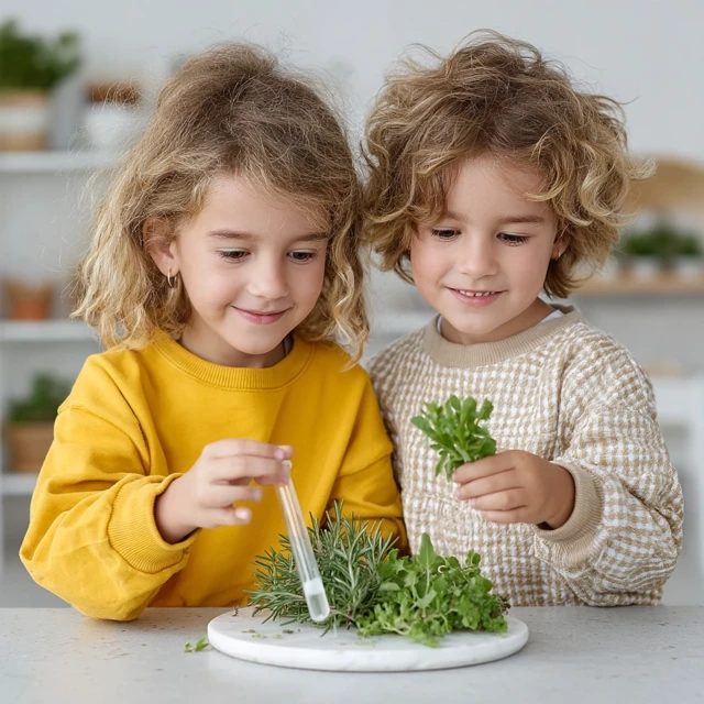 Happy Girls Experimenting with Plants Studio Photo