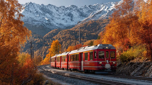 Autumn Train in the Mountains