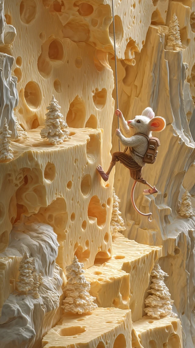 Mouse Rappelling Down Cheese Cliff Art