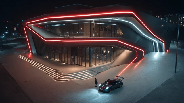 Porsche Carrera GTE Night Scene Futuristic Architecture