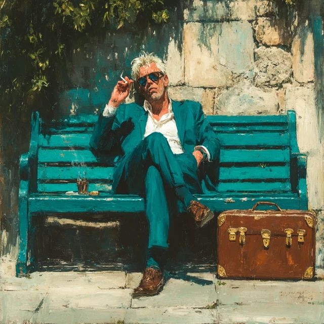 Business Man on Lunch Break Oil Painting