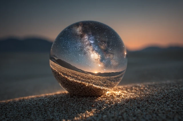 Crystal Ball on Desert Under a Starry Night