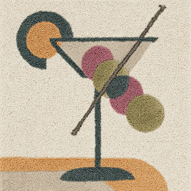 Martini Glass Rug Art Retro Design