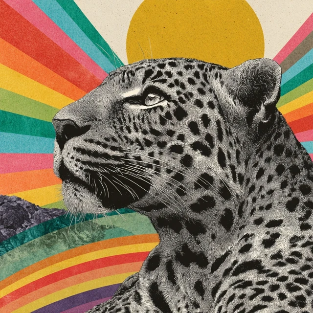 Mother Leopard Rainbow Collage Art