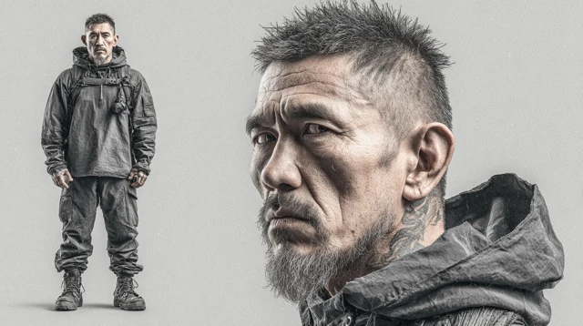 Asian Male Character Turnaround Sheet Photorealistic