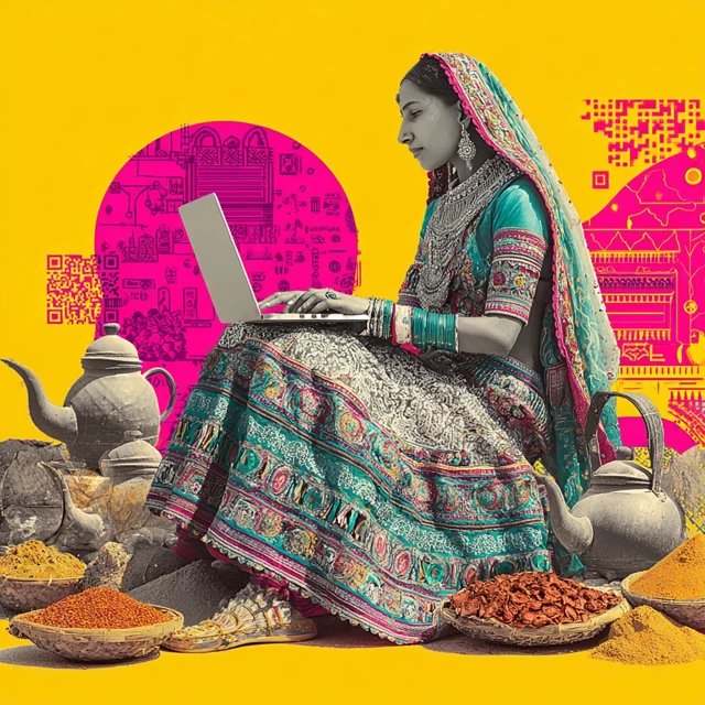 Indian Woman Rajasthani Attire Digital Economy