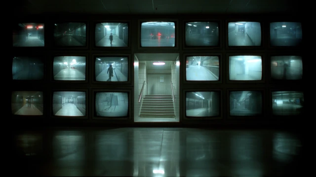 CCTV Wall Dark and Silent Surveillance Scene