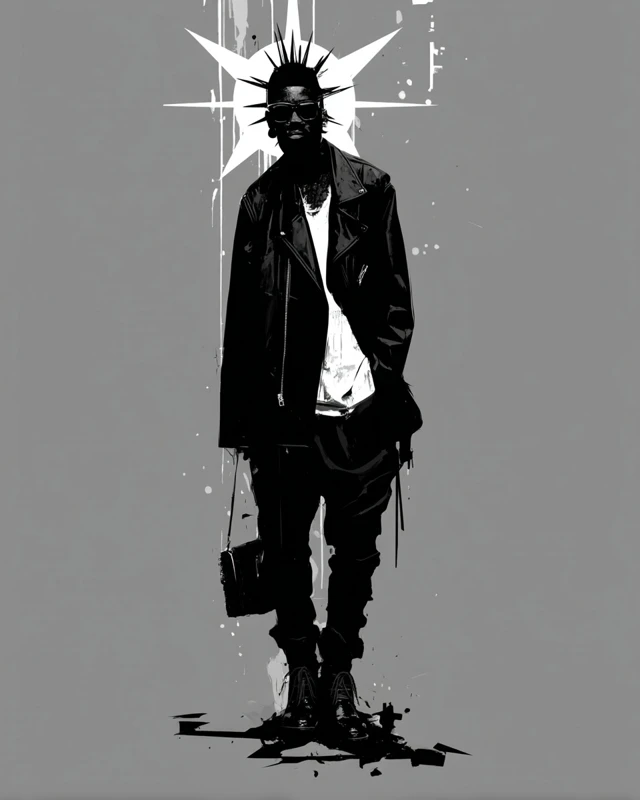 Punk Rock Style Black Man Minimalist Design