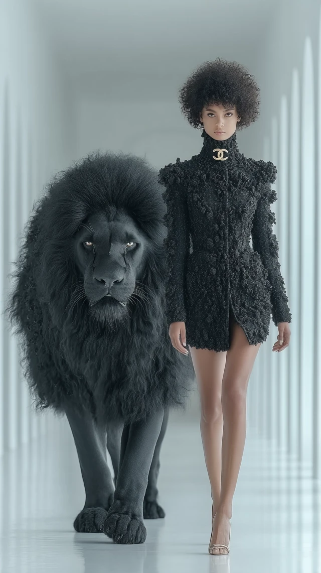Futuristic Queen and Lion King in Chanel Couture 3D Render