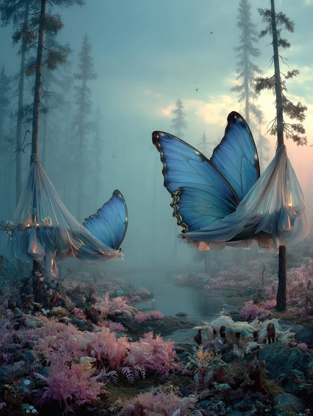Butterflies and Hammocks Dreamlike Landscape