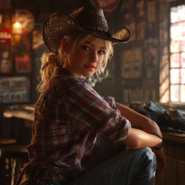 Country Girl in a Bar Realistic Photo