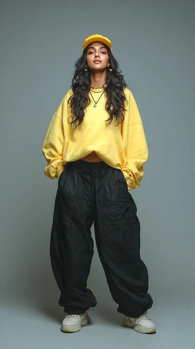 Indian Girl in Yellow Cap and Sweatshirt Fashion Photo
