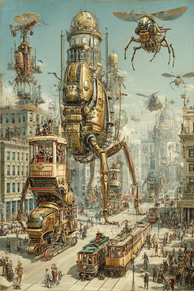 Surreal City of Mechanical Insect Robots