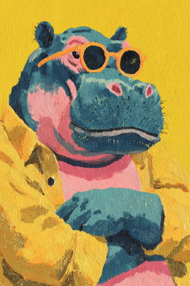 Chubby Hippo in Sunglasses Abstract Art