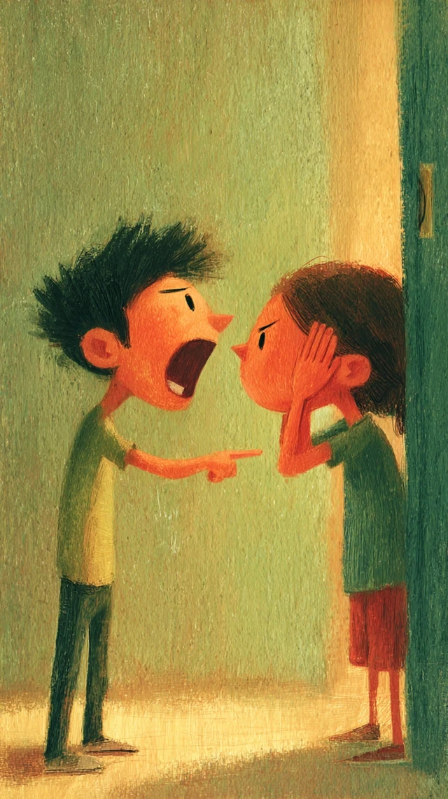 Childrens Book Illustration: Emotional School Scene