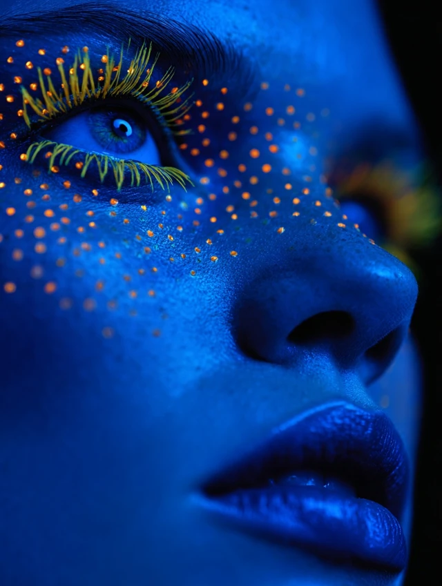 Ultraviolet Makeup Glowing Face Close Up