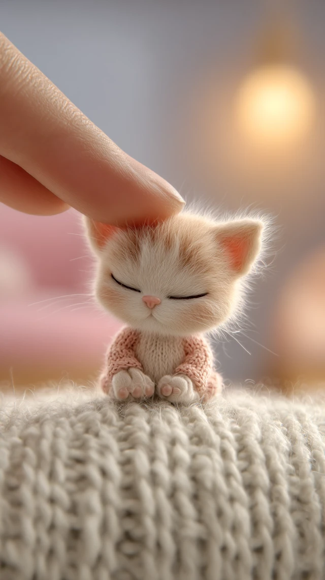 Tiny Kitten Portrait with Gentle Touch 8K Hyperrealism