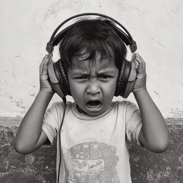 Deafening Sound Child with Headphones