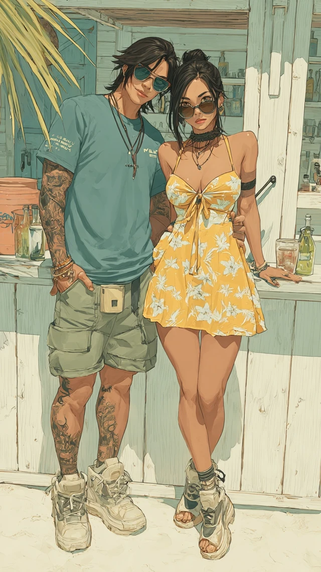 Zoro and Nico Robin Beach Bar Cyberpunk Art