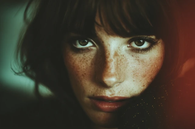 French Model Portrait with Freckles and Bangs