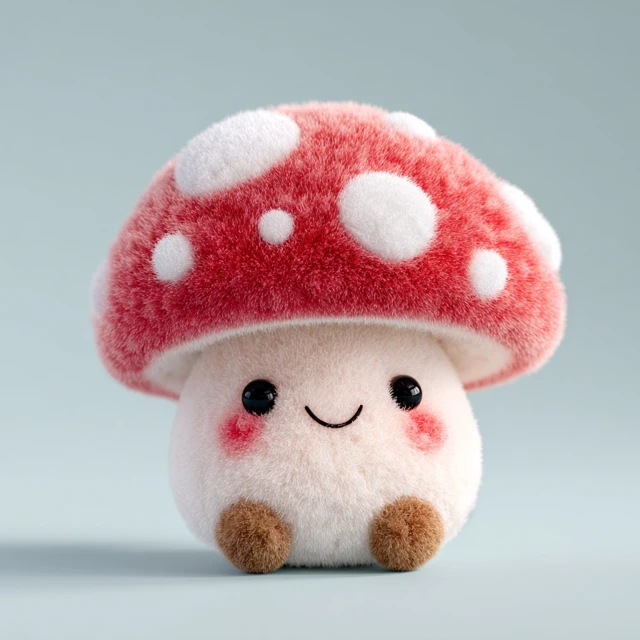 Cute Kawaii Plush Mushroom Red Cap White Spots 4K