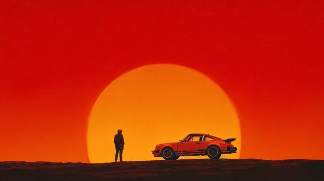 Retro Porsche Alien Sunset Scene