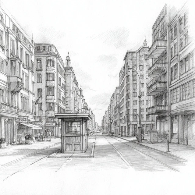 Berlin Street Sketch Checkpoint Charlie Illustration