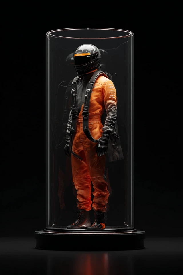 McLaren F1 Suit Futuristic Design in Display Case