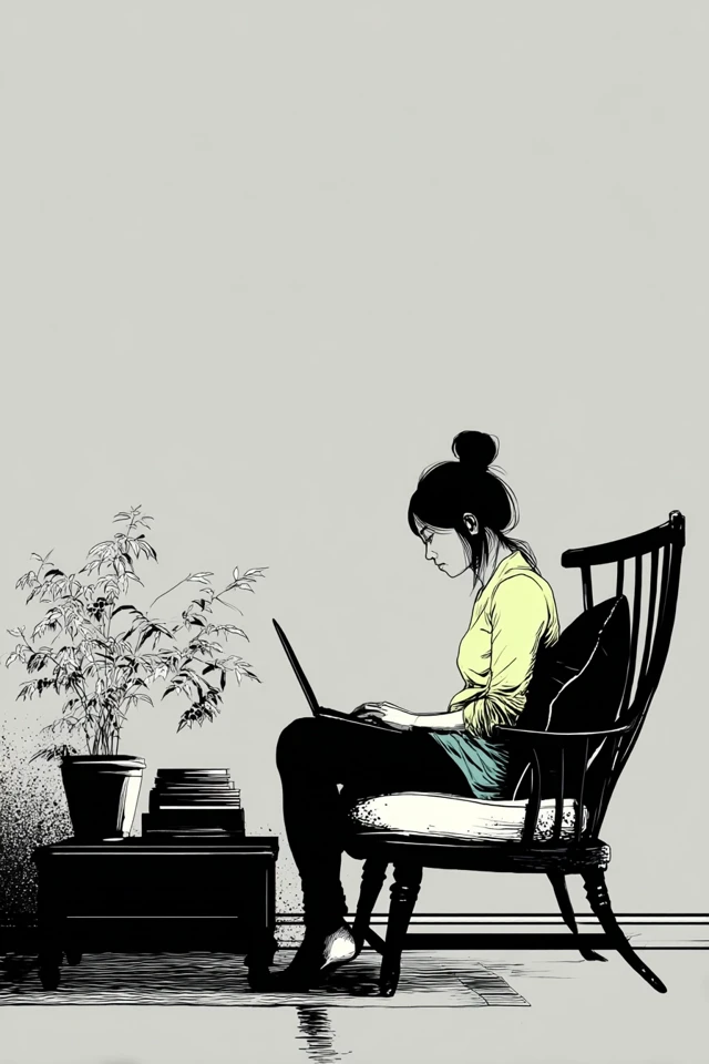 Woman with Laptop Minimalist Illustration
