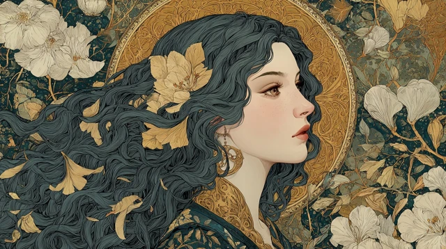 Art Nouveau Female Illustration Alphonse Mucha Style