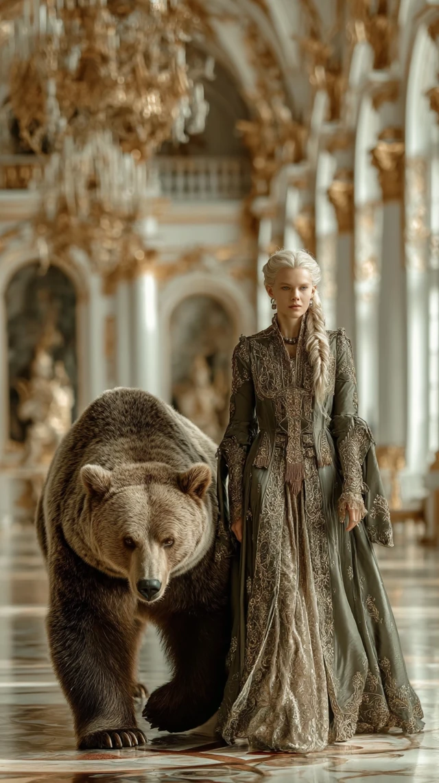 Russian Empress and Bear Royal Palace Portrait