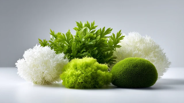 Variety of Moss Green and White with White Background