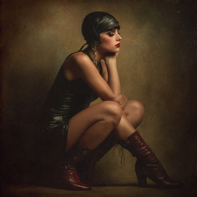 Vintage Portrait of a Woman in Leather Dress